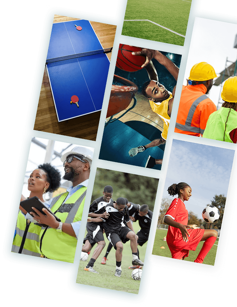 Sports and infrastructure collage
